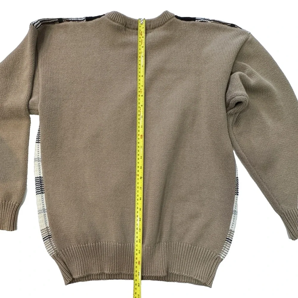 JOHN ASHFORD GOLF Men's Crew Neck Sweater Medium‎ Plaid Tan Preppy Golfer